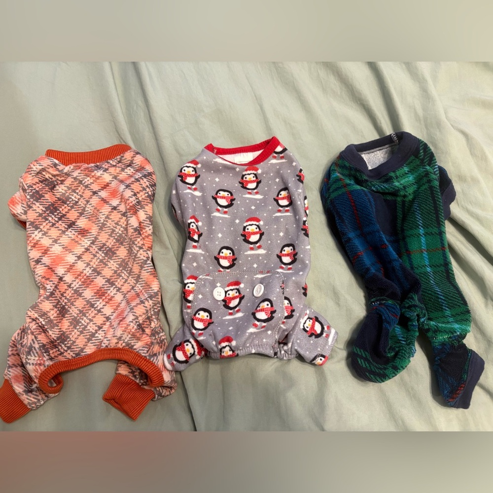XS dog pajamas 3 pair